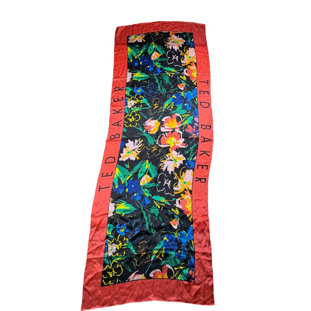Ted Baker Floral Silk Cottagecore Womens Oblong Scarf Black Red Multi